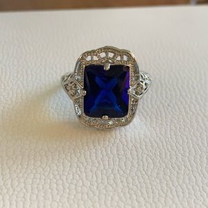 Antique Style Sterling Silver Synthetic Sapphire ring